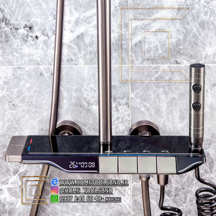 دوش حمام هوشمند مدل پیانویی نمایشگردار دیجیتال رنگ دلفینی برند دیکالان
