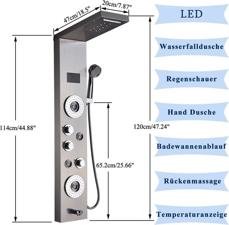 پنل دوش ماساژور دار مدل نمایشگردار دیجیتال برند PING