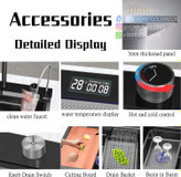 سینک ظرفشویی آبشاری هوشمند مدل پیانویی 5 کلید نمایشگردار دیجیتال طرح لانه زنبوری sus304 گرید A برند هوادیائو اصلی رنگ نوک مدادی